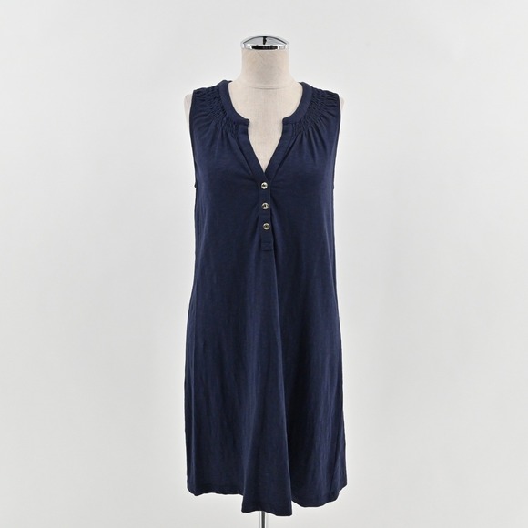 Lilly Pulitzer Dresses & Skirts - Lilly Pulitzer Navy Blue Essie Dress Size S Sleeveless Smocked Henley Breathable